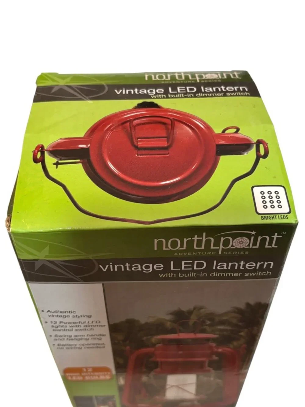 Northpoint Vintage LED Lantern With Built-In Dimmer Switch Red Battery Operated